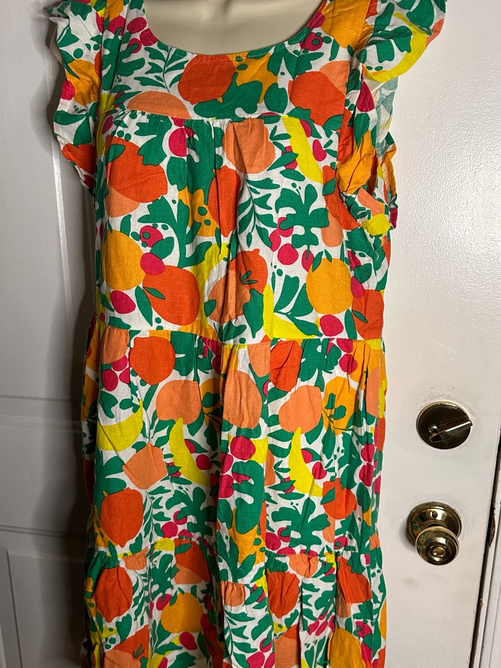 J.Crew Sleeveless Fruit-Print Sundress in Green, Yellow & Pink